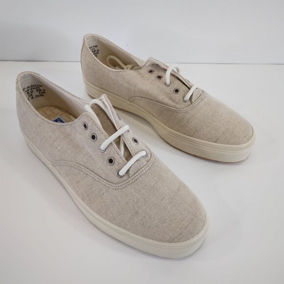 NEW Keds Natural Linen Canvas Lace Up Sneakers Size 7.5M - Picture 4 of 9